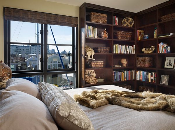 Beautiful-corner-bookshelf-in-the-bedroom-doubles-as-a-wonderful-display